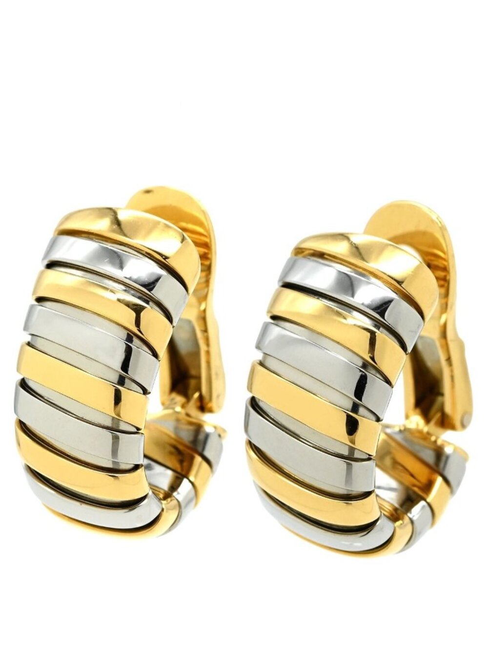 Bvlgari Earrings Tubogas Hoop Yellow Gold Stainless Silver 18k SS Two-tone Clip